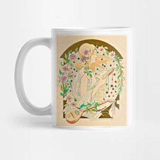 Youn Woman Reading Book Musical Instrument Flowers 1903 Henriette Bressler Mug